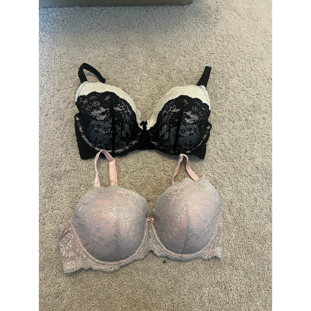 VICTORIAS SECRET DREAM ANGELS LINED DEMI LACE Pink Black 36DD Lot Of 2